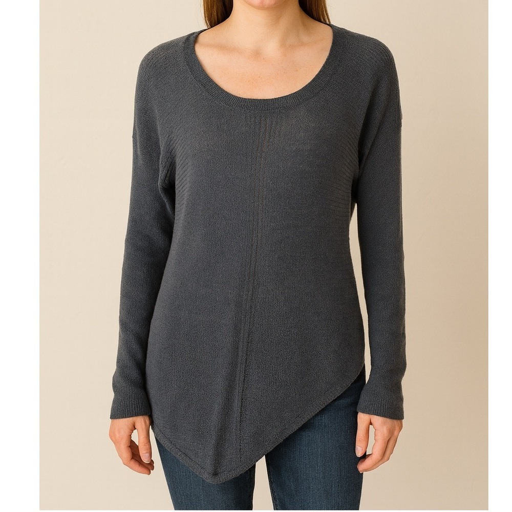 Simply Vera Linen Blend Asymmetrical Scoop Neck Sweater PM Gray Long Sleeve